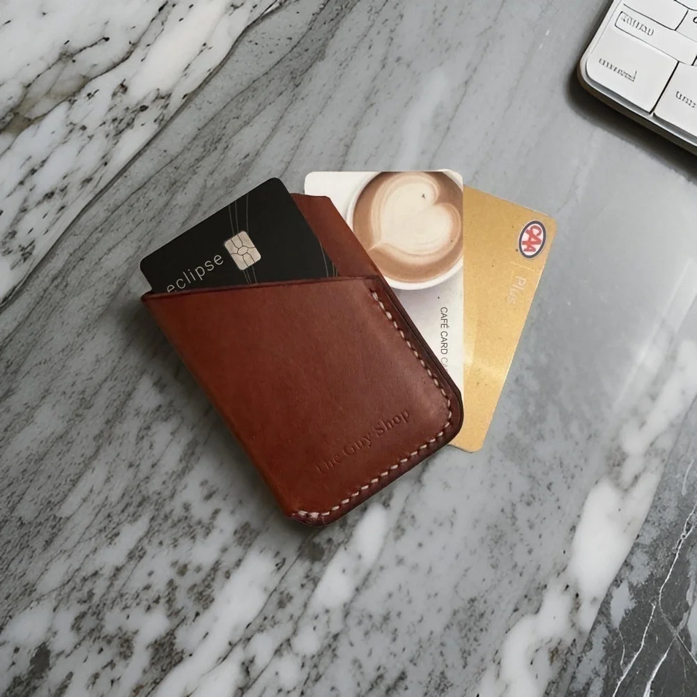 Hand Crafted Minimalist Italian Leather Card Wallet (Cognac) - Picture 3 of 4